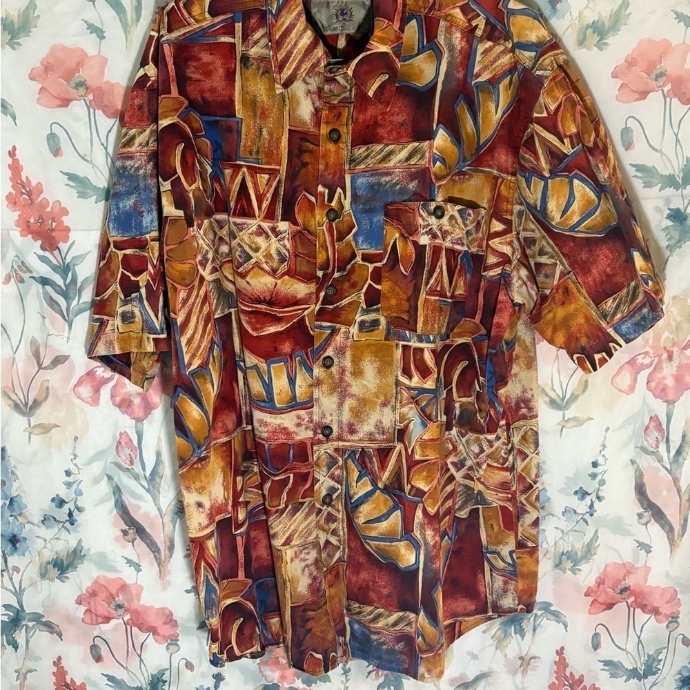 Vintage Colorful Abstract Button-Up Shirt